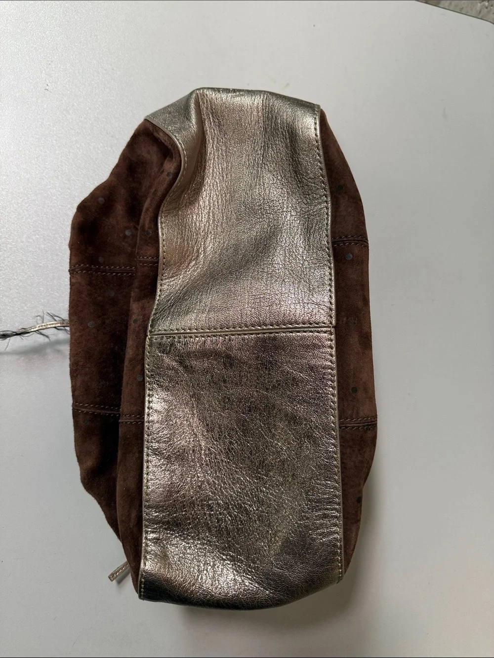 KATE SPADE Women's Brown Suede Metallic Leather Drawstring Hobo Shoulder Bag